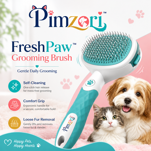 Pimzori™ FreshPaw Self-Cleaning Slicker Brush for Dogs & Cats, Gentle Pet Grooming and Loose Fur Remover
