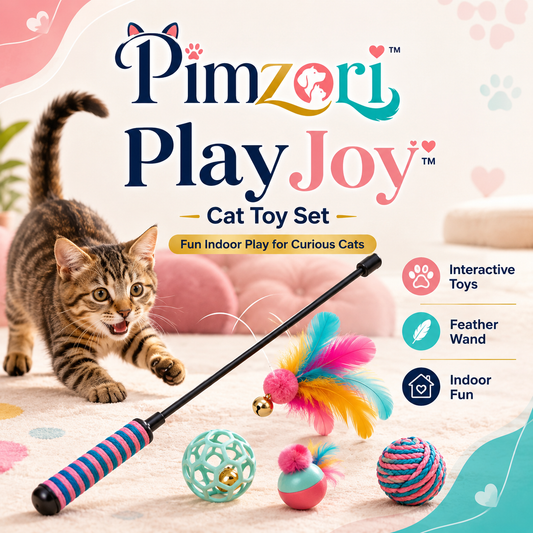 Pimzori™ PlayJoy 12-Piece Interactive Cat Toy Set, Feather Wand, Balls and Indoor Kitten Activity Toys